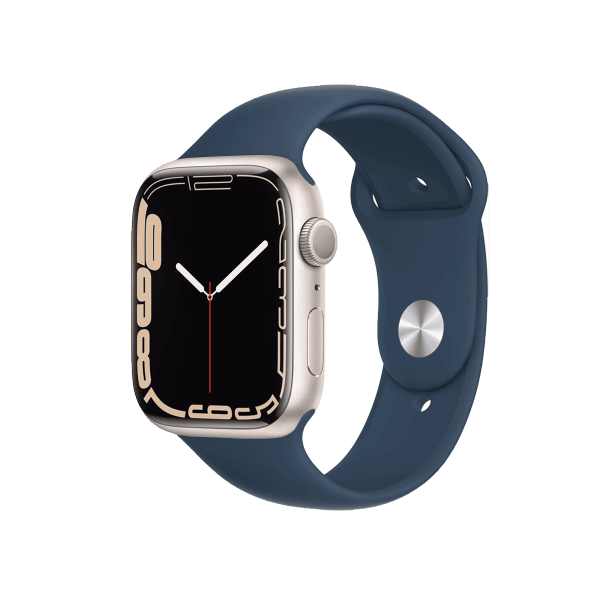 Apple Watch Series 7 | 45mm | Aluminium Case Sterrenlicht Wit | Blauw sportbandje | GPS | WiFi + 4G