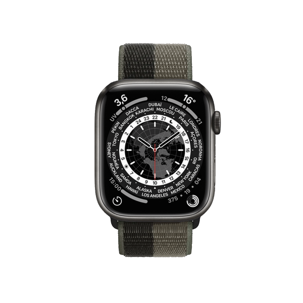Apple Watch Series 7 | 45mm | Titanium Case Spacezwart | Tornado/Grijs sportbandje | GPS | WiFi + 4G