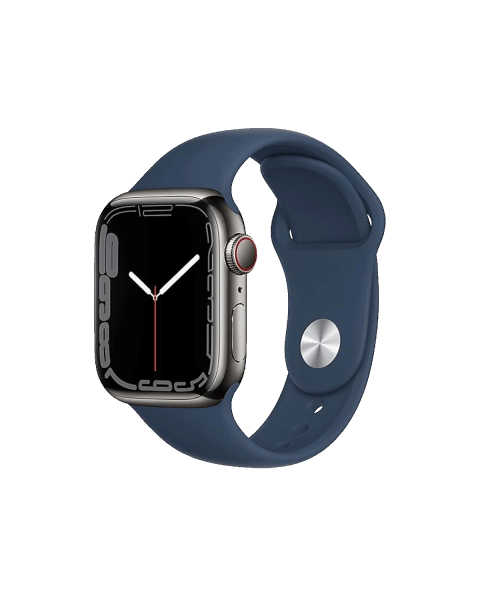 Apple Watch Series 7 | 41mm | Stainless Steel Case Grafiet | Abyss Blauw sportbandje | GPS | WiFi + 4G