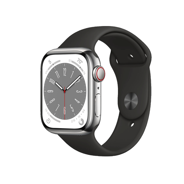 Apple Watch Series 8 | 41mm | Stainless Steel Case Zilver | Zwart sportbandje | GPS | WiFi + 4G