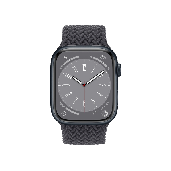 Apple Watch Series 8 | 45mm | Aluminium Case Middernacht Blauw | Middernacht Blauw Geweven Solo Loop | GPS | WiFi + 4G