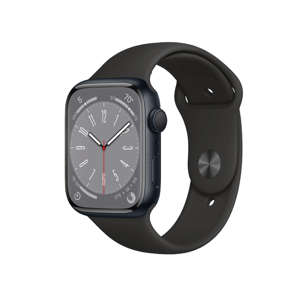 Apple Watch Series 8 | 45mm | Aluminium Case Middernacht Blauw | Zwart sportbandje | GPS | WiFi