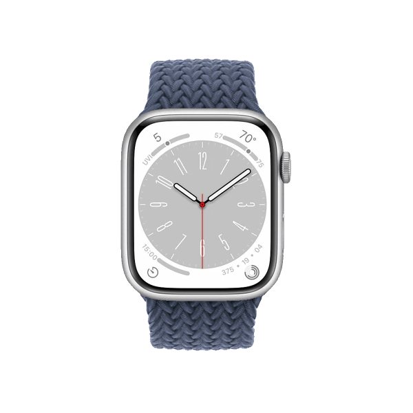 Apple Watch Series 8 | 45mm | Aluminium Case Zilver | Storm Blauw gevlochten sololoop | GPS | WiFi