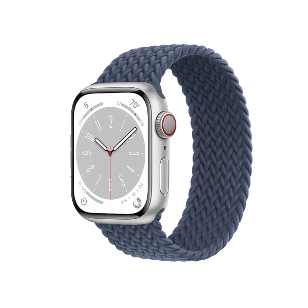 Apple Watch Series 8 | 45mm | Aluminium Case Zilver | Storm Blauw gevlochten sololoop | GPS | WiFi