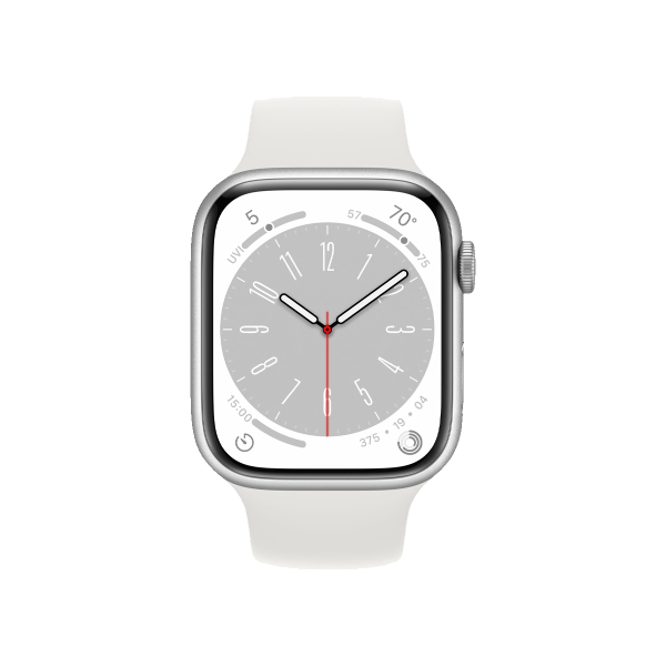 Apple Watch Series 8 | 45mm | Aluminium Case Zilver | Wit sportbandje | GPS | WiFi + 4G