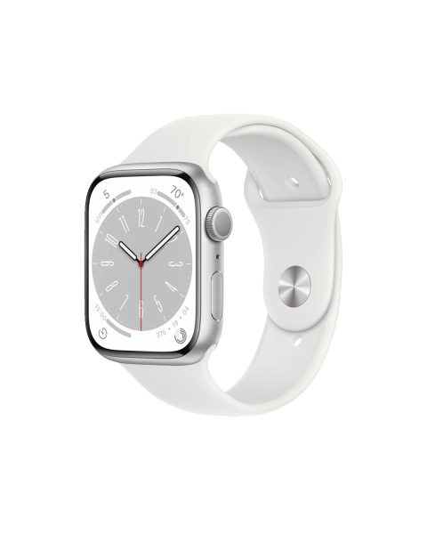 Apple Watch Series 8 | 45mm | Aluminium Case Zilver | Wit sportbandje | GPS | WiFi + 4G