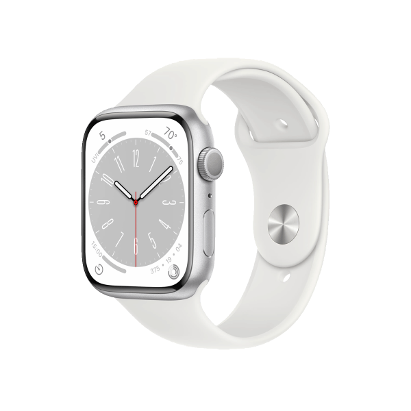 Apple Watch Series 8 | 45mm | Aluminium Case Zilver | Wit sportbandje | GPS | WiFi + 4G