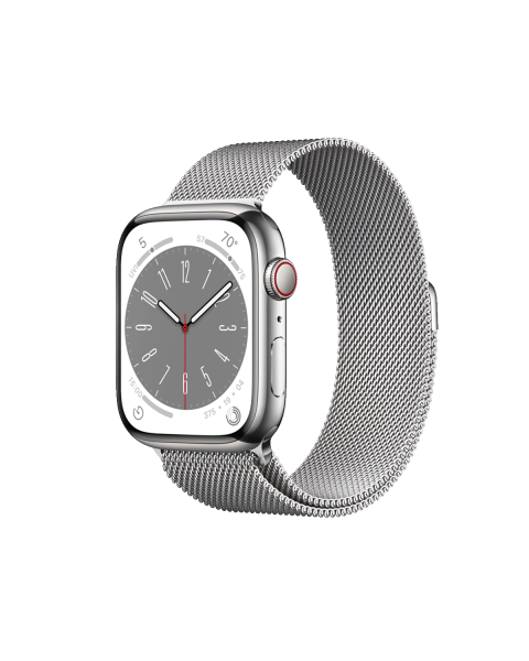 Apple Watch Series 8 | 45mm | Stainless Steel Case Zilver | Zilver Milanees bandje | GPS | WiFi + 4G