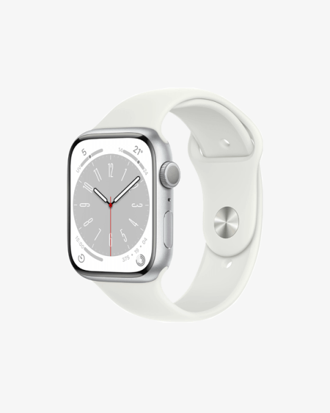 Apple Watch Series 8 | 45mm | Aluminium Case Zilver | Wit sportbandje | GPS | WiFi