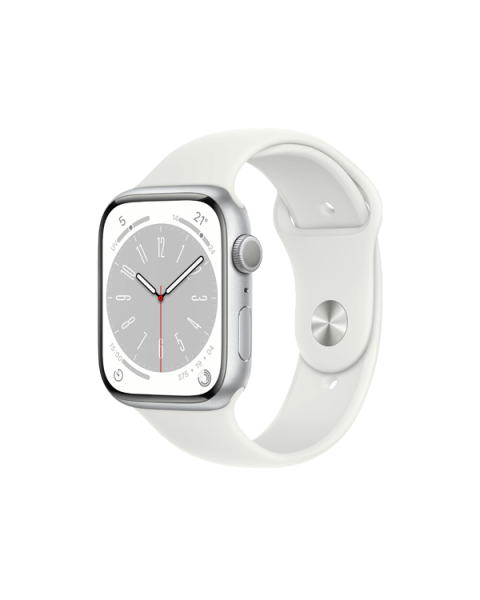 Apple Watch Series 8 | 45mm | Aluminium Case Zilver | Wit sportbandje | GPS | WiFi