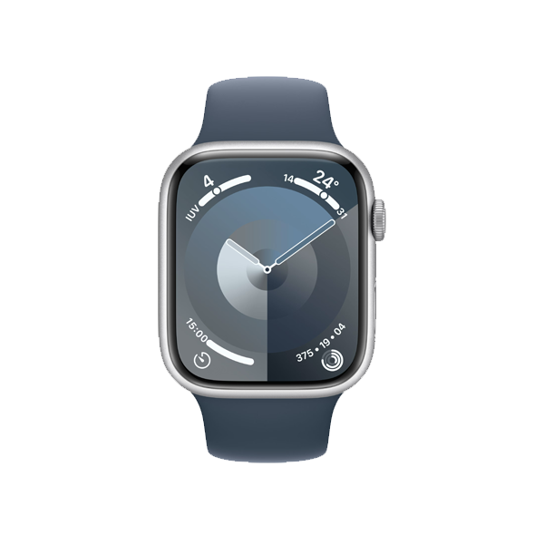 Apple Watch Series 9 | 45mm | Aluminium Case Zilver | Blauw sportbandje M/L | GPS | WiFi