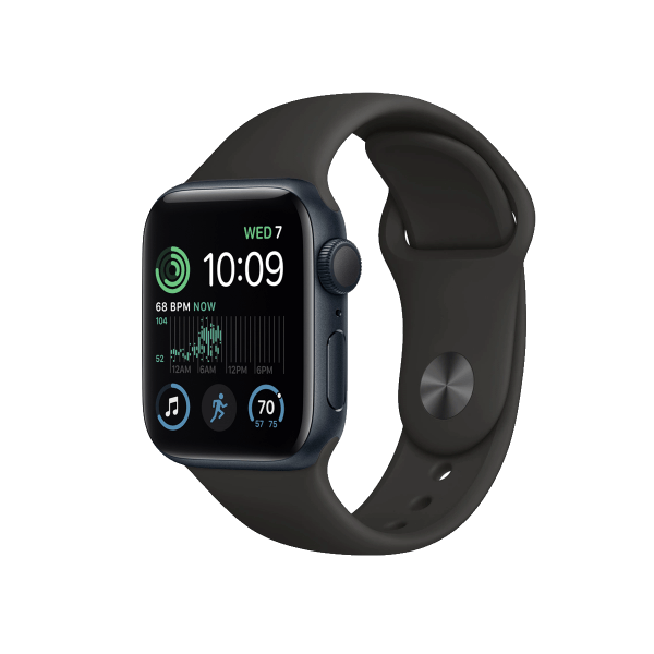 Apple Watch Series SE 2022 | 40mm | Aluminium Case Middernacht Blauw | Zwart sportbandje | GPS | WiFi + 4G