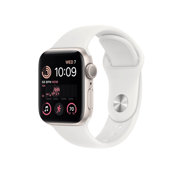 Apple Watch Series SE 2022 | 40mm | Aluminium Case Sterrenlicht Wit | Wit sportbandje | GPS | WiFi + 4G