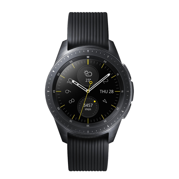 Galaxy Watch | 42 | Stainless steel Case Zwart | Zwart leren band | GPS | WiFi + 4G
