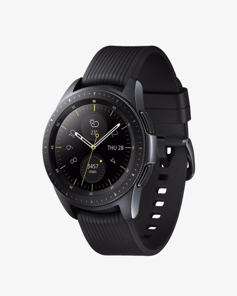 Galaxy Watch | 42 | Stainless steel Case Zwart | Zwart leren band | GPS | WiFi + 4G