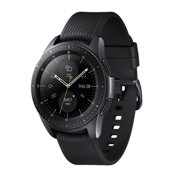 Galaxy Watch | 42 | Stainless steel Case Zwart | Zwart leren band | GPS | WiFi + 4G