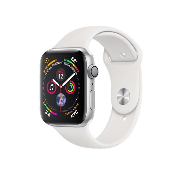 Refurbished Apple Watch Series 4 | 44mm | Stainless Steel Case Zilver | Wit sportbandje | GPS | WiFi